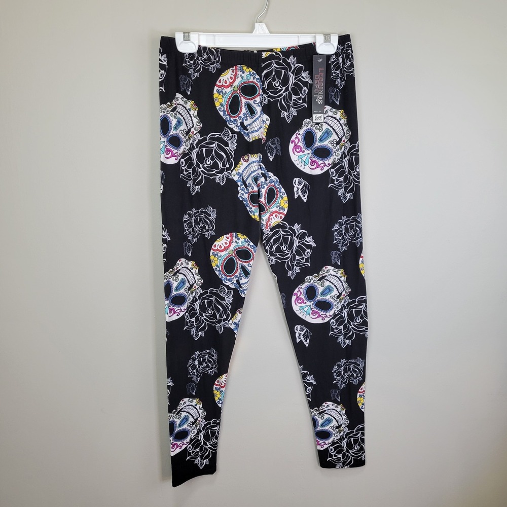 Leggings Depot Sugar Skull Polyester‎ Spandex Ankle Leggings Extra Plus Size